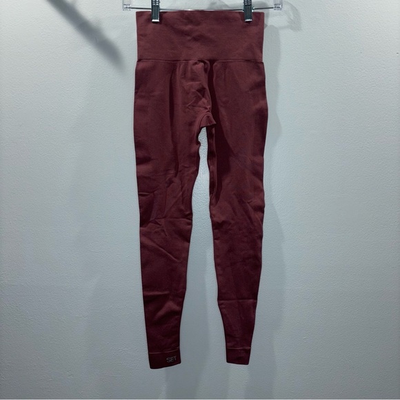 Set Active Seamless High-Waisted Leggings XS Rosewood | Ribbed Waistband - Picture 7 of 13